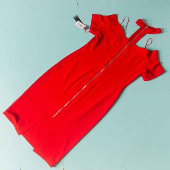 NEW Nicole Miller Studio Vintage Red Off Shoulder Choker Neck Sheath Dress Sz 10 - Picture 10 of 10